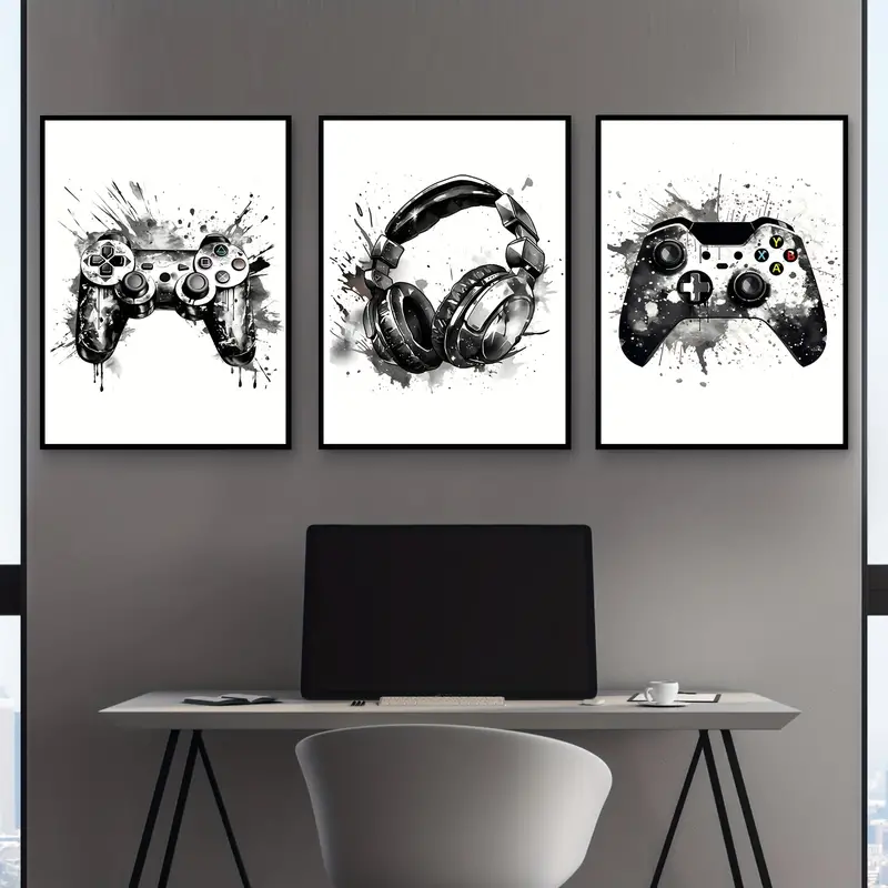Gaming Accessories Bedroom - Conjunto de 3 Quadros em Tela