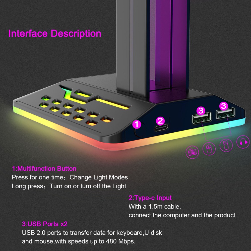 Suporte Universal para Fones d - Headset Stand Rgb avaliação e preço